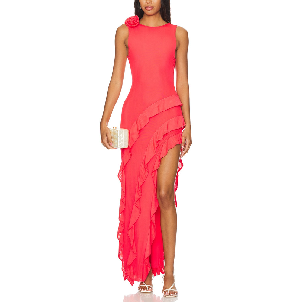 Afrm 'Airess' Pink Open Back Asymmetric Florette Detail Dress Size S